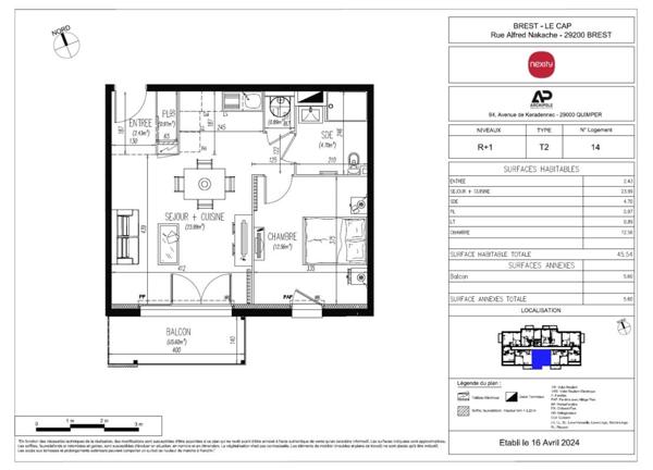 Appartement à louer 2 pièces - 45 m²