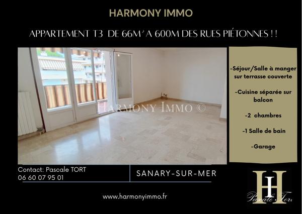 A vendre- Appartement T3 de 66m² à 5mn à pied du port et des commerces à Sanary-sur-mer 83110(Var).