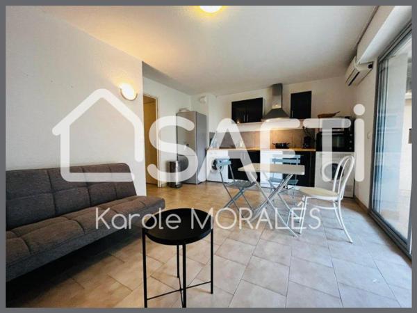 CANET EN ROUSSILLON, T2 VENDU MEUBLE, AVEC PLACE DE PARKING ET EXTERIEUR!