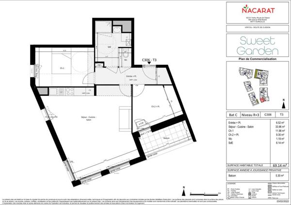 Appartement 3 pièces 69.14m²