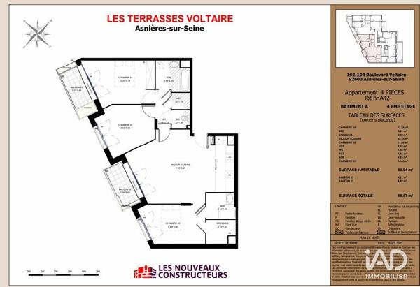 Appartement à vendre 4 pièces 89 m² Asnières-sur-Seine