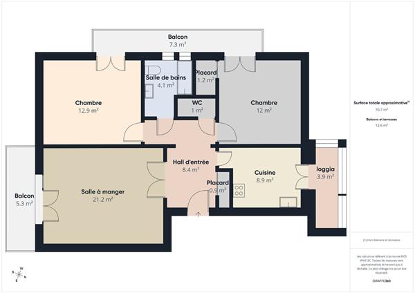 Appartement T3 chateauvert 70 m2 avec 2 balcons et cave