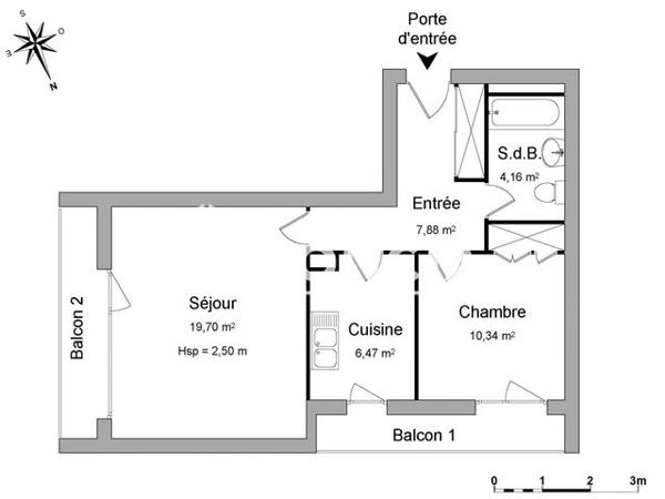 Location Appartement 2 pièces 48.55 m² - 33 RUE PHILIPPE LEBON Vannes 56000