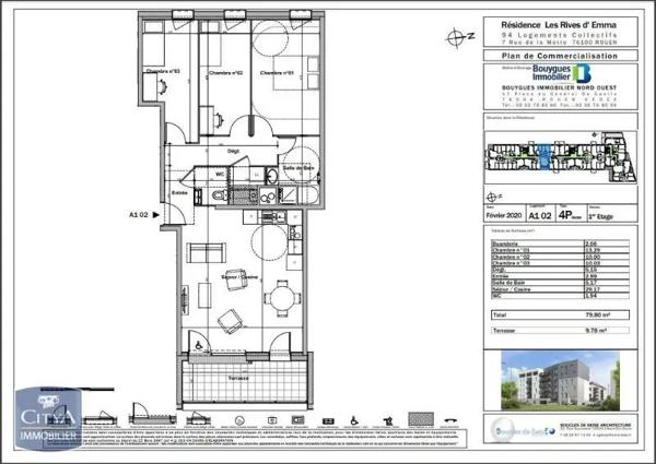 Appartement à louer 4 pièces 79.8m² Rouen (76100)