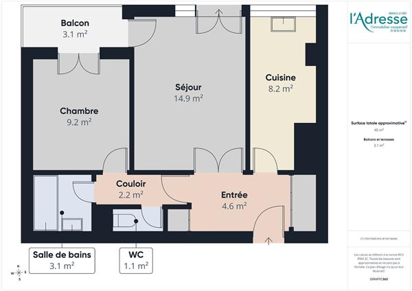 Appartement Sucy En Brie 2 pièce(s) 45.41 m2