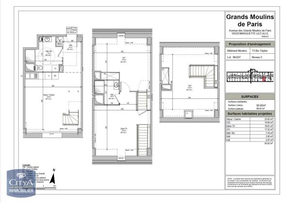 Appartement à louer 3 pièces 95.2m² Marquette-lez-Lille (59520)