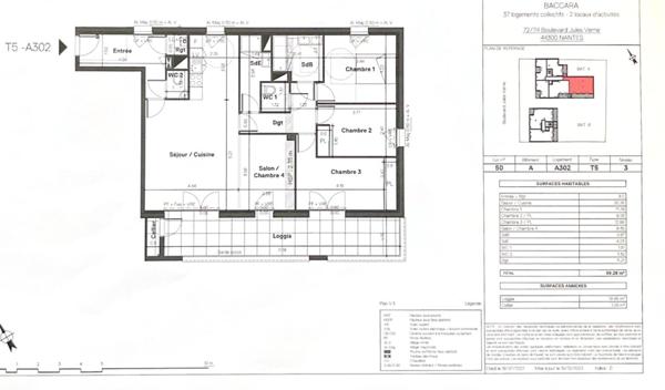 Bld J. Verne - Dans copropriété neuve, bel appartement 5 pièces s'ouvrant sur une terrasse et un cellier. Ascenseur et parking.