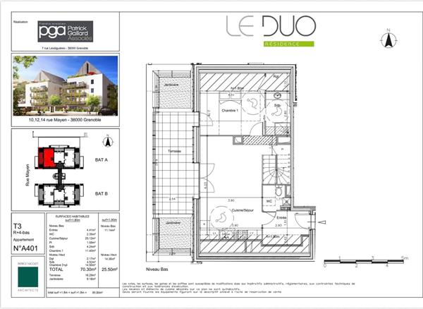 Appartement Duplex de 70m² dernier étage ascenseur terrasse