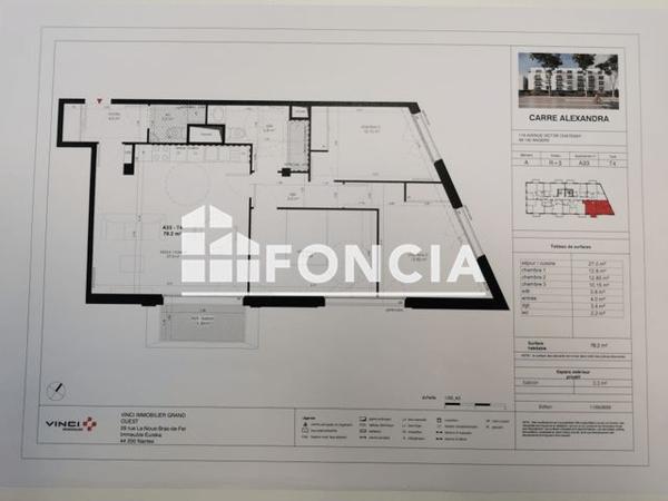 Location Appartement 4 pièces 78.2 m² - CARRE ALEXANDRA - 115 AVENUE VICTOR CHATENAY - A33 Angers 49000