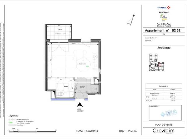 Location Studio 29.5 m² - 43 - 45 RUE DU CLOS FOUR RESIDENCE LES FABRIKS DE MAI APPART B2-32 Clermont-ferrand 63100