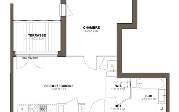 Appartement à vendre    2 pièces • 41,96 m2 Sain-Bel