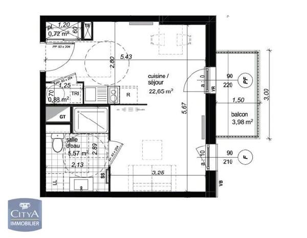 Appartement à louer 1 pièce 29.57m²