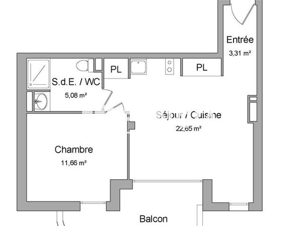 Location Appartement 2 pièces 42.7 m² - RUE JEAN RAYMOND GUYON Lormont 33310