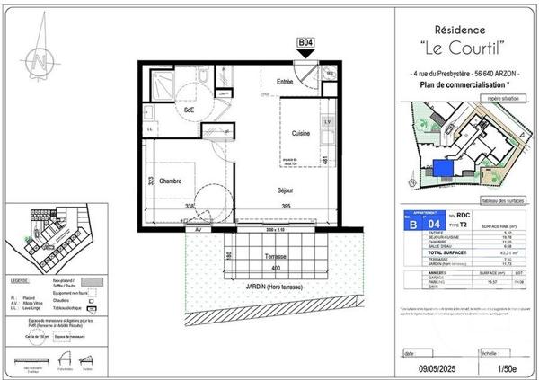 Appartement T2 à vendre  2 pièces - 43,21 m2 ARZON - 56