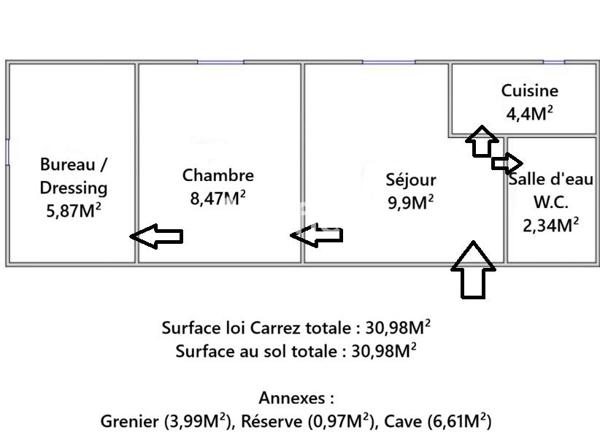 Appartement 2 pièces - 31 m² Exclusivité efficity