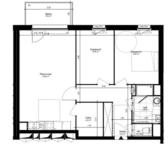 Hem Centre - Appartement 3 pièces (2 chambres) 69 m2