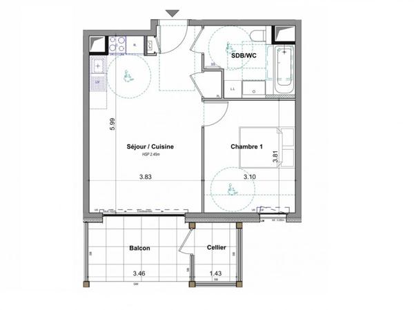 EXCLUSIVITE FETERNES T2 41m², balcon avec cellier, 2 stationnements, calme (74500)