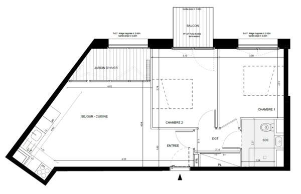 appartement T3 neuf à vendre PANTIN (93), surface 60,62 m2 dont jardin d'hiver fermé 5 m2 + balcon 3,60 m2