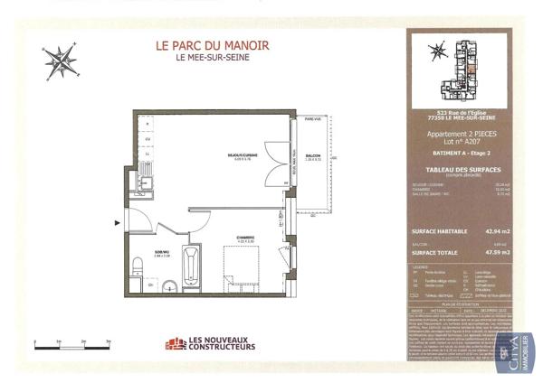 Appartement à louer 2 pièces 42.94m² Le Mée-sur-Seine (77350)