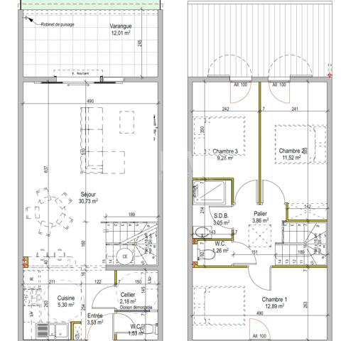 Maison neuve mitoyenne T4 avec jardin