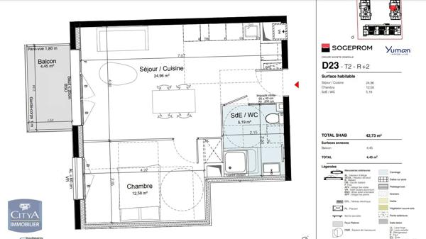Appartement à louer 2 pièces 42.73m² Montévrain (77144)