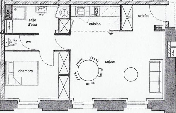 Appartement 2 pièce(s) 1 chambre(s) 46 m²