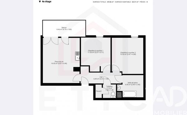 Appartement à vendre 3 pièces 60 m² Bron