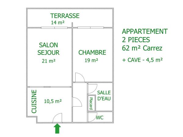 Appartement 2 pièces - 62 m² Exclusivité efficity