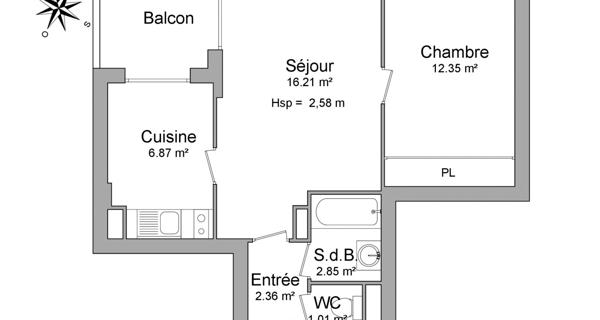 Location Appartement 2 pièces 41.92 m² - Caen 14000