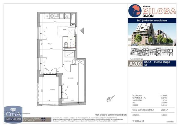Appartement à louer 2 pièces 43.29m² Dijon (21000)