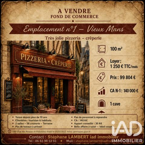 Crêperie, Pizzeria​ à vendre 100 m² Le Mans