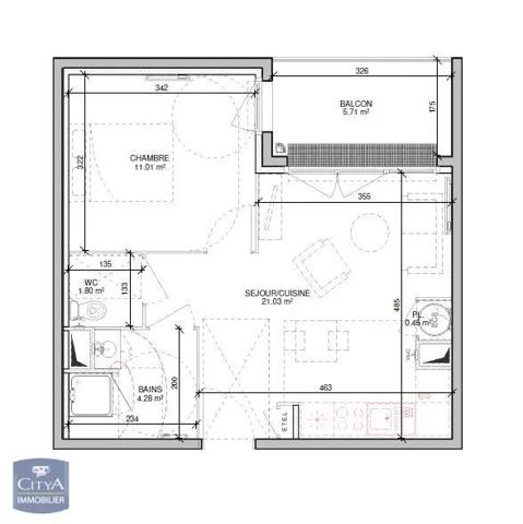 Appartement à louer 2 pièces 38.54m²