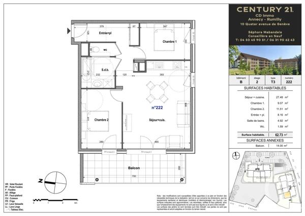 Appartement T3 à vendre  3 pièces - 62,73 m 2   FAVERGES SEYTHENEX  - 74