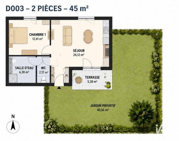 Appartement (neuf) à vendre 2 pièces 45 m² Saint-Aubin-sur-Mer