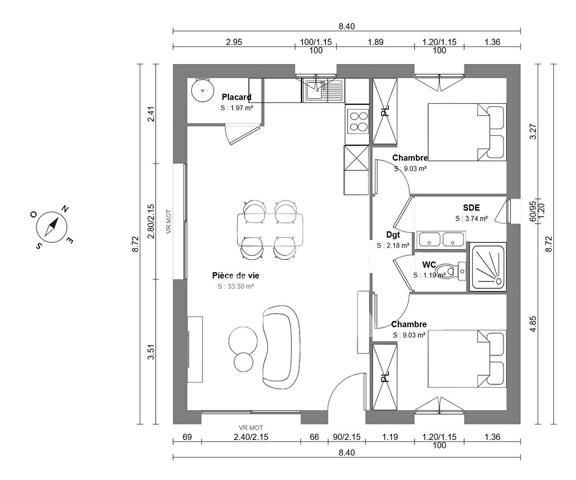 Maison 3 pièces 60 m2