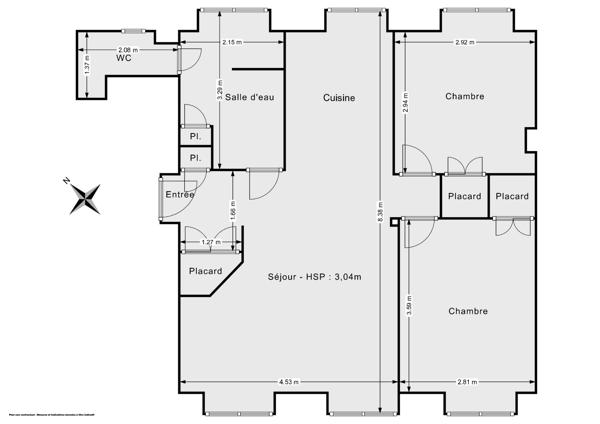 Coup de Cœur -Lumineux 3 pièces- Refait à Neuf -51,83 m² Loi Carrez– Caluire-et-Cuire