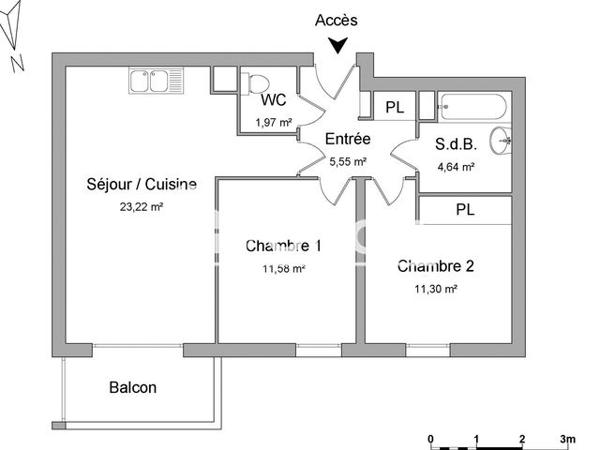 Location Appartement 3 pièces 58.26 m² - 49 RUE LEON SALEMBIEN Tourcoing 59200