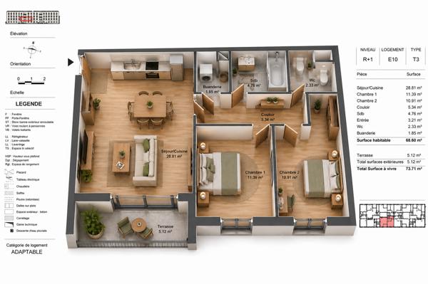 Appartement T3 premium neuf de 68,60 m² - Angoulême l'Houmeau - Vue Charente - Livraison fin 2027 Détails des diagnostics énergétiques