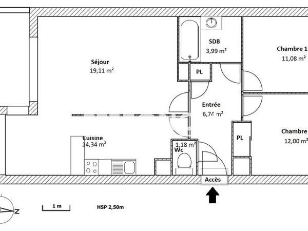 Location Appartement 3 pièces 68.52 m² - 47 RUE LANDOUSSE Bourgoin Jallieu 38300