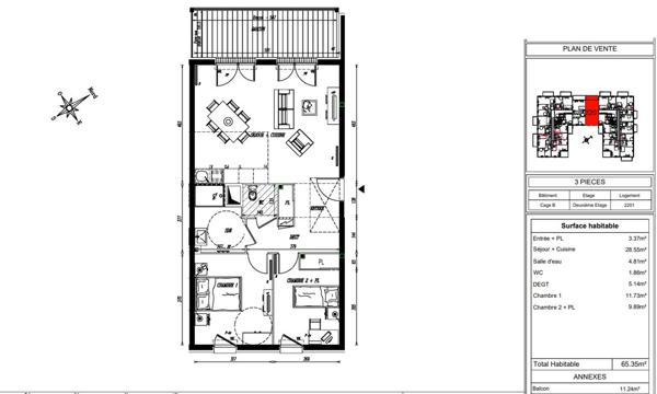 Appartement T3 avec balcon en livraison immédiate sur ANGERS
