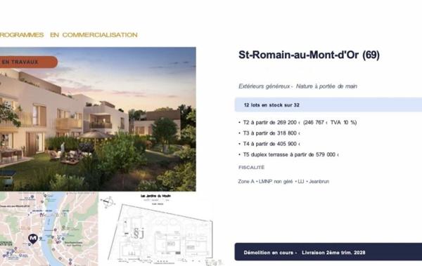 Vente Appartement P2 LLI + Jeanbrun dernier étage Saint-romain-au-mont-d'or