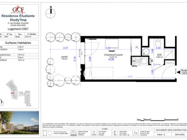 Location Studio meublé 18.37 m² - STUDY'HOP Orleans 45100