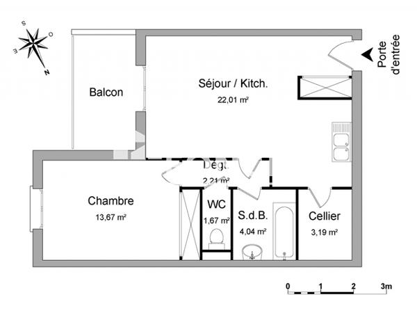 Location Appartement 2 pièces 49.73 m² - 16 - 18 BOULEVARD DES TUILERIES Bourgoin-jallieu 38300