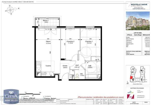 Appartement à louer 3 pièces 58.85m²