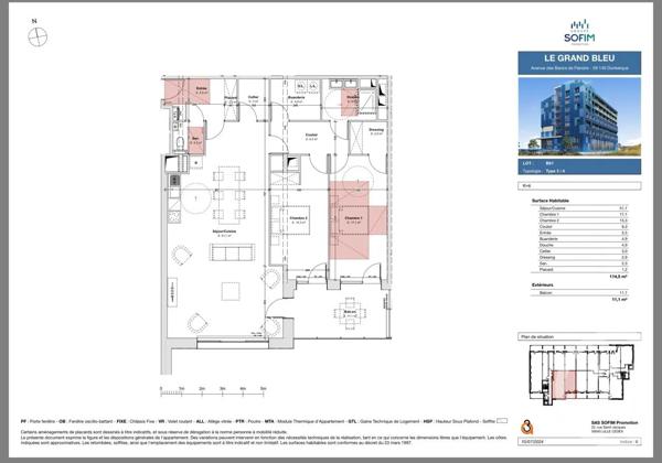Appartement F3 Bis à vendre  5 pièces - 114,50 m 2   DUNKERQUE  - 59