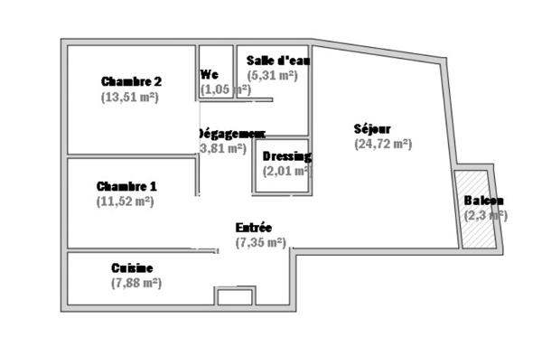Paris 75019 - Buttes Chaumont - 3 pièces - 2 chambres - 77.16 m² + balcon