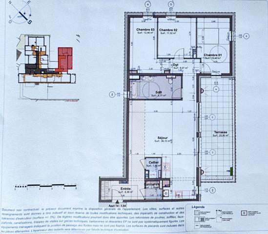Appt 3 ch. de prestige - résidence de luxe au Crève Coeur / Terrasse + 3 parkings