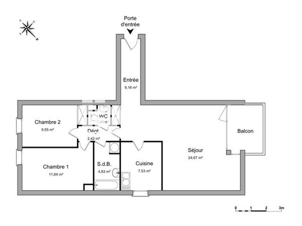 Location Appartement 3 pièces 71.3 m² - BATIMENT H Lille 59000