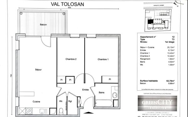 Appartement à vendre    3 pièces • 62,78 m2 Castanet-Tolosan