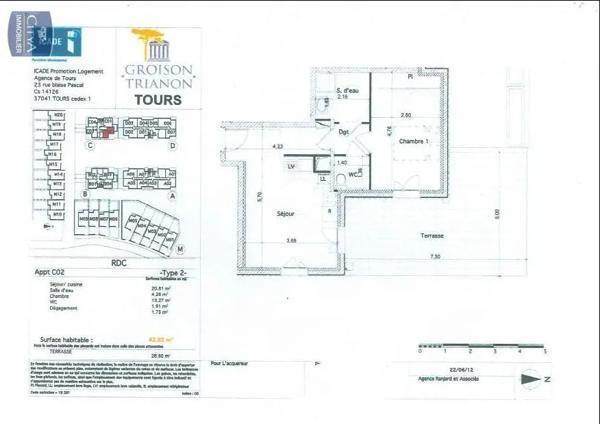 Appartement à louer 2 pièces 42.02m²